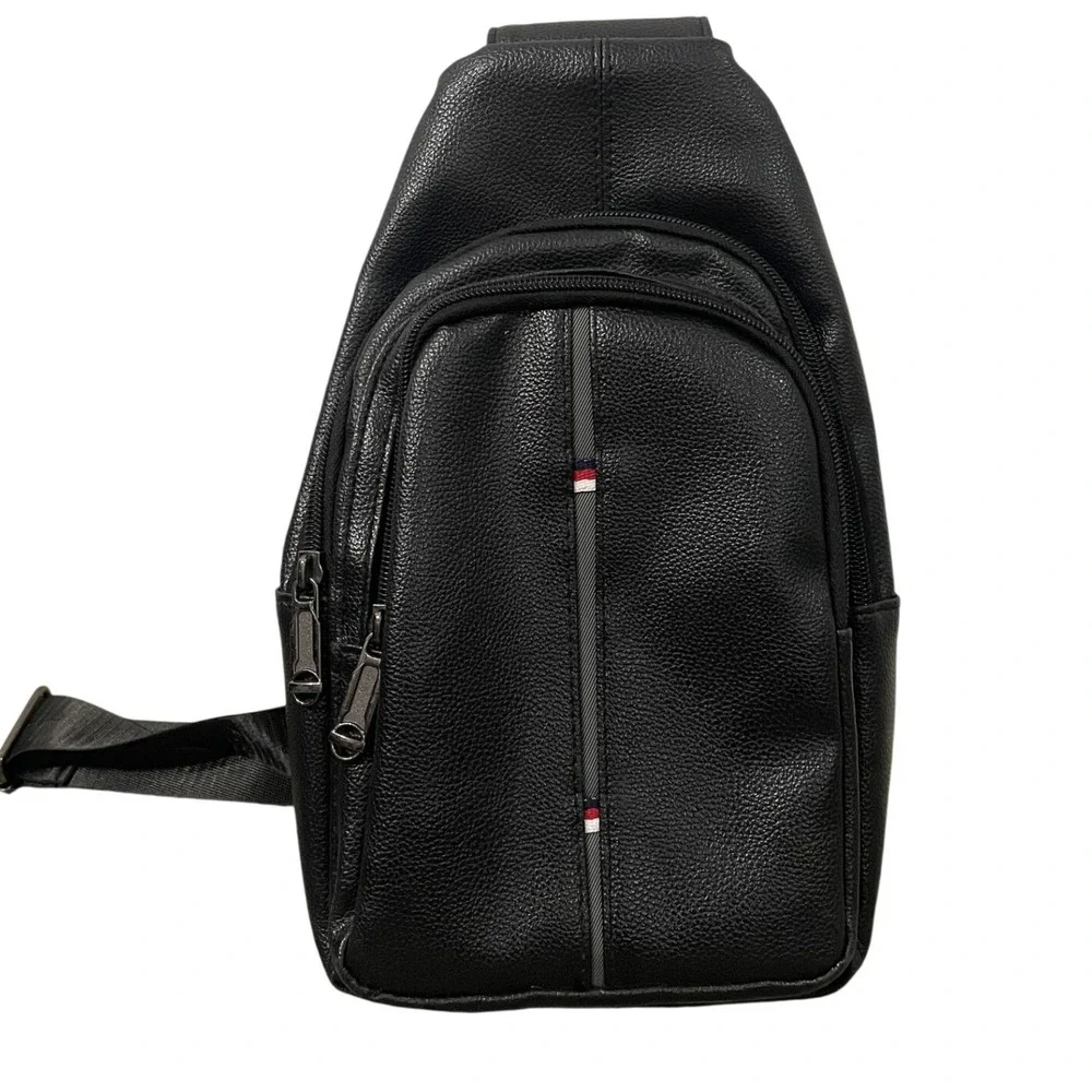 Westend Mens Black Faux Leather Sling Bag Crossbody Backpack Travel Chest Pack